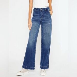 Kancan High Rise Wide Leg Comfort Stretch Medium Wash Trouser Denim Jeans 11/29